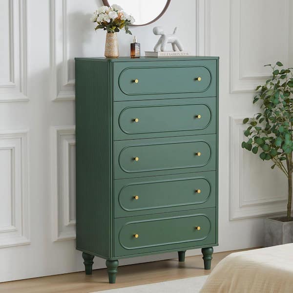 Retro Green 51.97 in. H Storage Cabinet with 5 Drawers
