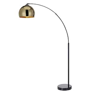 Arquer Arc Floor Lamp with Gold Shade and Black Marble Base