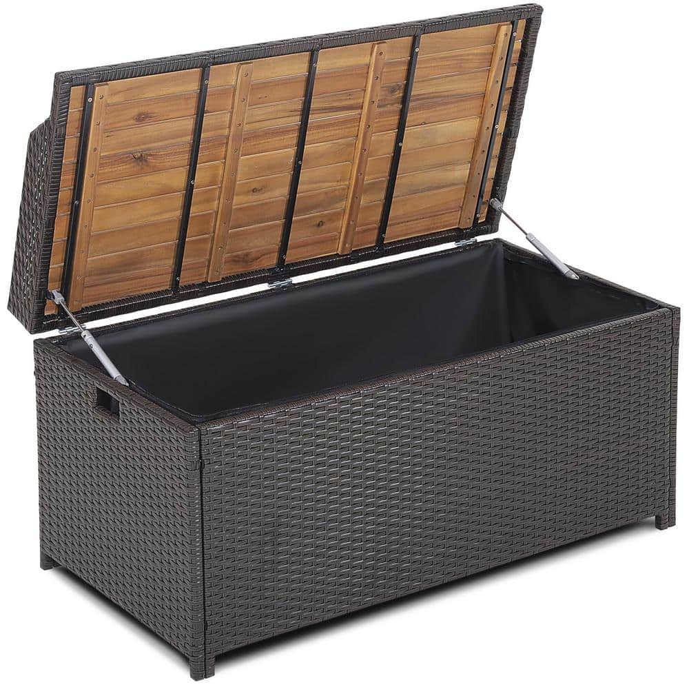 Reviews For Gymax 45 Gal Patio Wicker Bench Deck Box With Acacia