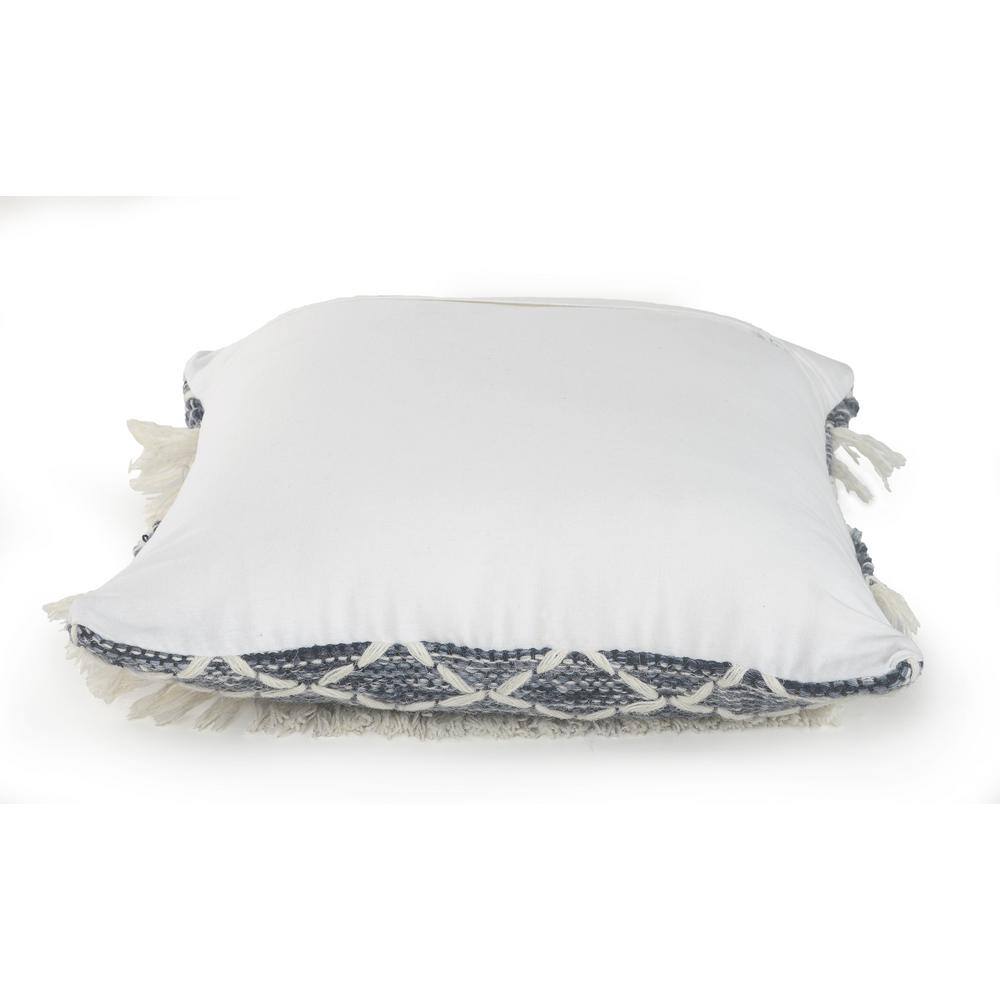 Navy and Ivory Embroidered Wool Square Throw Pillow
