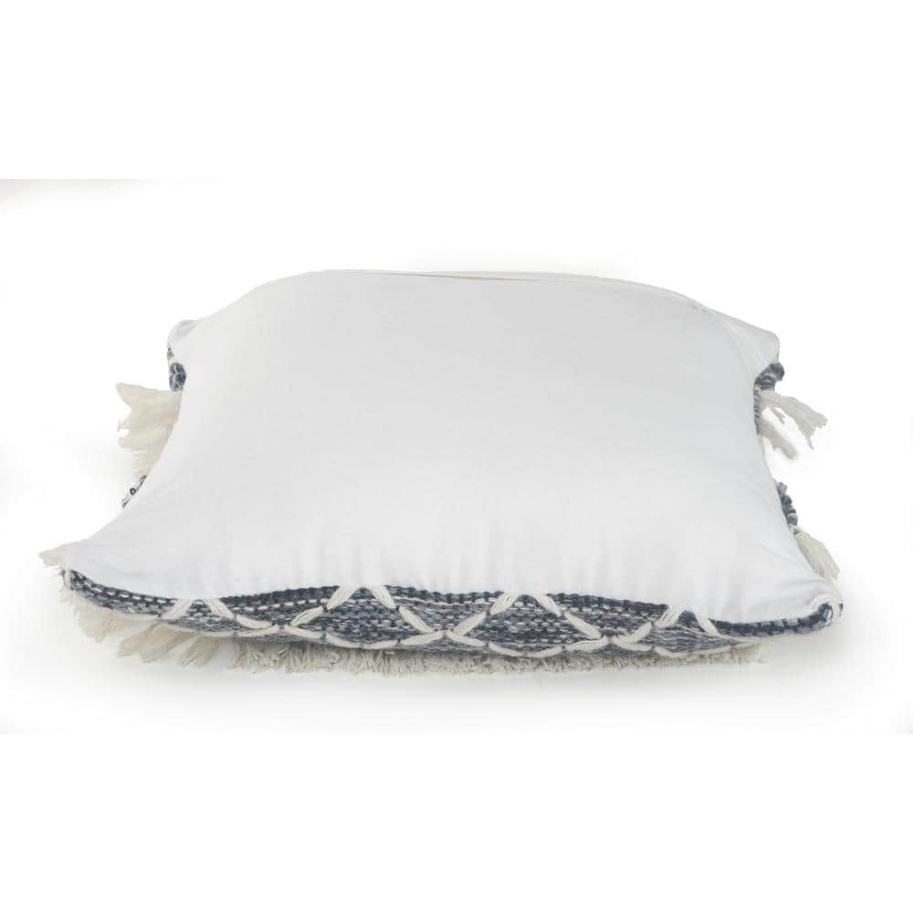 Navy and Ivory Embroidered Wool Square Throw Pillow