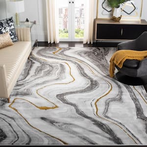 Craft Gray/Gold 10 ft. x 10 ft. Marbled Abstract Square Area Rug