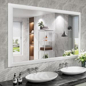55 in. W x 36 in. H Rectangular Aluminum Alloy Framed and Tempered Glass Wall Bathroom Vanity Mirror in Matte White