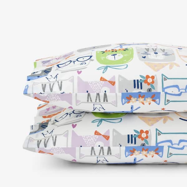 Company Kids Stylish Cats White Multi Organic Cotton Percale Standard Pillowcase (Set of 2)