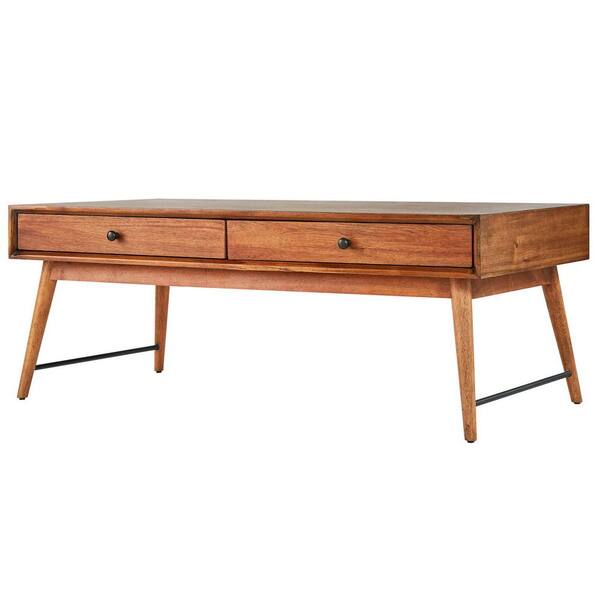 Unbranded Raker 48 in. Brown Large Rectangle Wood Coffee Table with Drawers