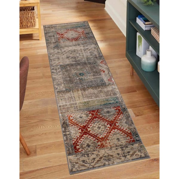 Amara Gray 2 ft. 6 in. x 8 ft. Modern Distressed Patchwork Indoor Runner Rug