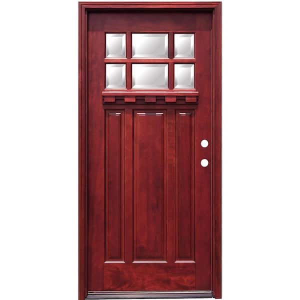 Pacific Entries 36 in. x 80 in. Craftsman 6 Lite Stained Mahogany Wood Prehung Front Door with Dentil Shelf