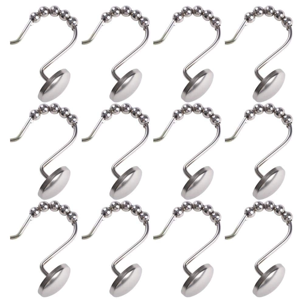 Brushed Nickel Single Design Shower Curtain Hooks Set of 12