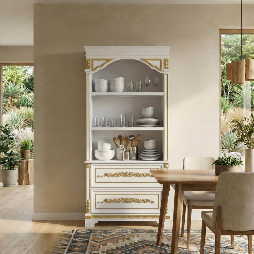 FUFU&GAGA White 76.3 in. Accent Cabinet Office Storage Cabinet