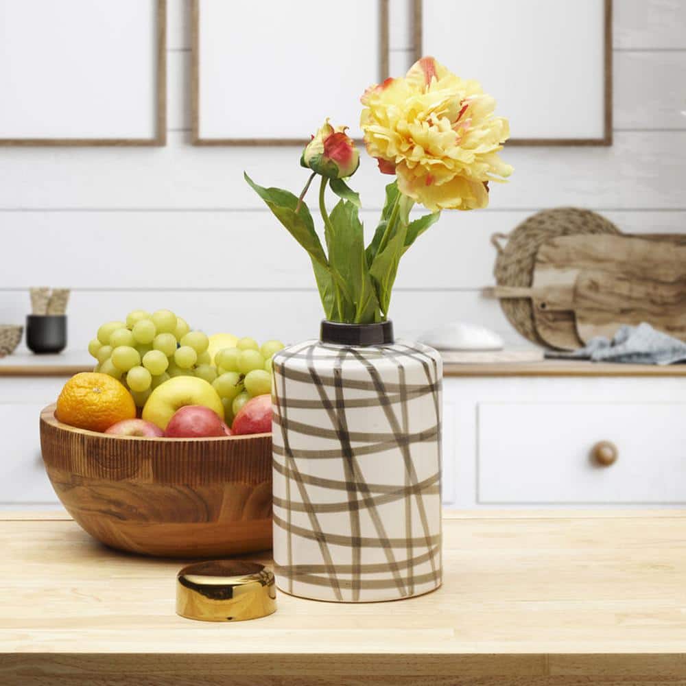Modern Black and White Ceramic Cylinder Jar with Gold Lid