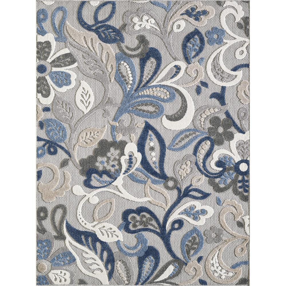 Transitional Blue-Gray XXL Synthetic Easy-Care Area Rug
