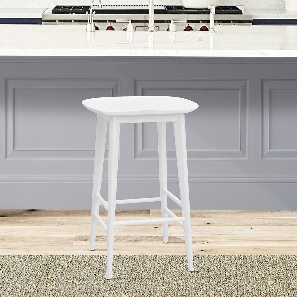 Hilton 24" White Solid Acacia Transitional Counter Stool