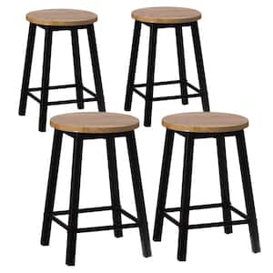 Set of 4 Wooden 17.5 in. High Black Round Bar Stool with Footrest for Indoor and Outdoor