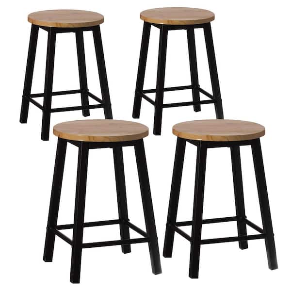 Vintiquewise Set of 4 Wooden 17.5 in. High Black Round Bar Stool with Footrest for Indoor and Outdoor