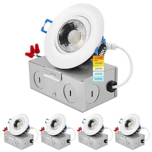 3 in. Adjustable LED Gimbal Canless Recessed Light with J-Box 5 CCT 8-Watt 600 Lumens IC Rated Damp Rated 4 Pack
