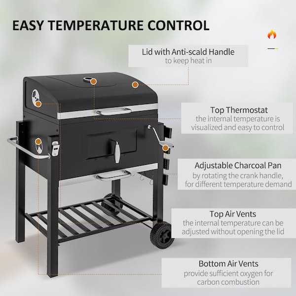 1-Burner Outdoor Portable Tabletop Charcoal BBQ Grill with Side