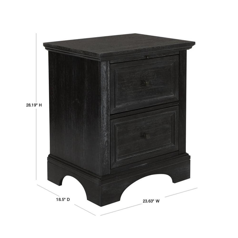 Rustic Black Mahogany 2-Drawer Nightstand with Tray