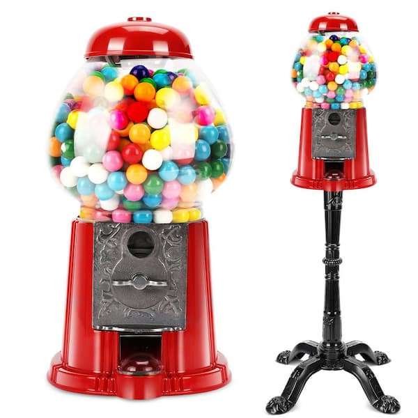 15 In.Commercial Red Big Gumball Machine With Stand Key-Operated Uncharged Candy Dispenser Machine Bubble Gum Machine