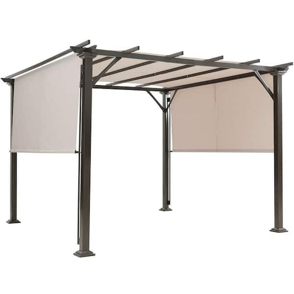 10 ft. x 10 ft. Steel Outdoor Patio Pergola Gazebo with Retractable Canopy Roof Walls