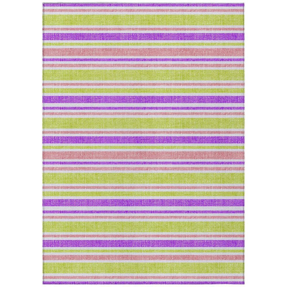 Purple, Green, Pink 5 ft. x 8 ft. Woven Striped Polyester Rectangle Indoor / Outdoor Area Rug price history on PriceWatchPro