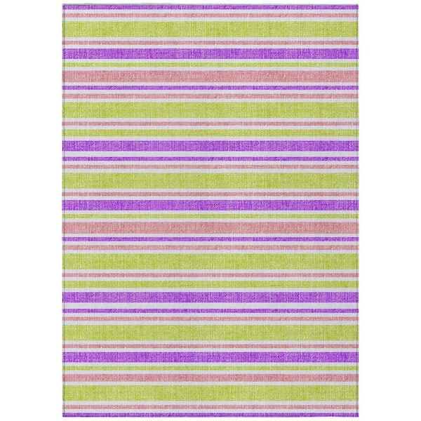 HomeRoots Purple, Green, Pink 5 ft. x 8 ft. Woven Striped Polyester Rectangle Indoor / Outdoor Area Rug