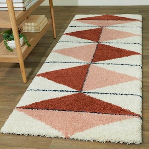 Levine Burnt Orange 3 ft. x 7 ft. Geometric Shag Runner Rug