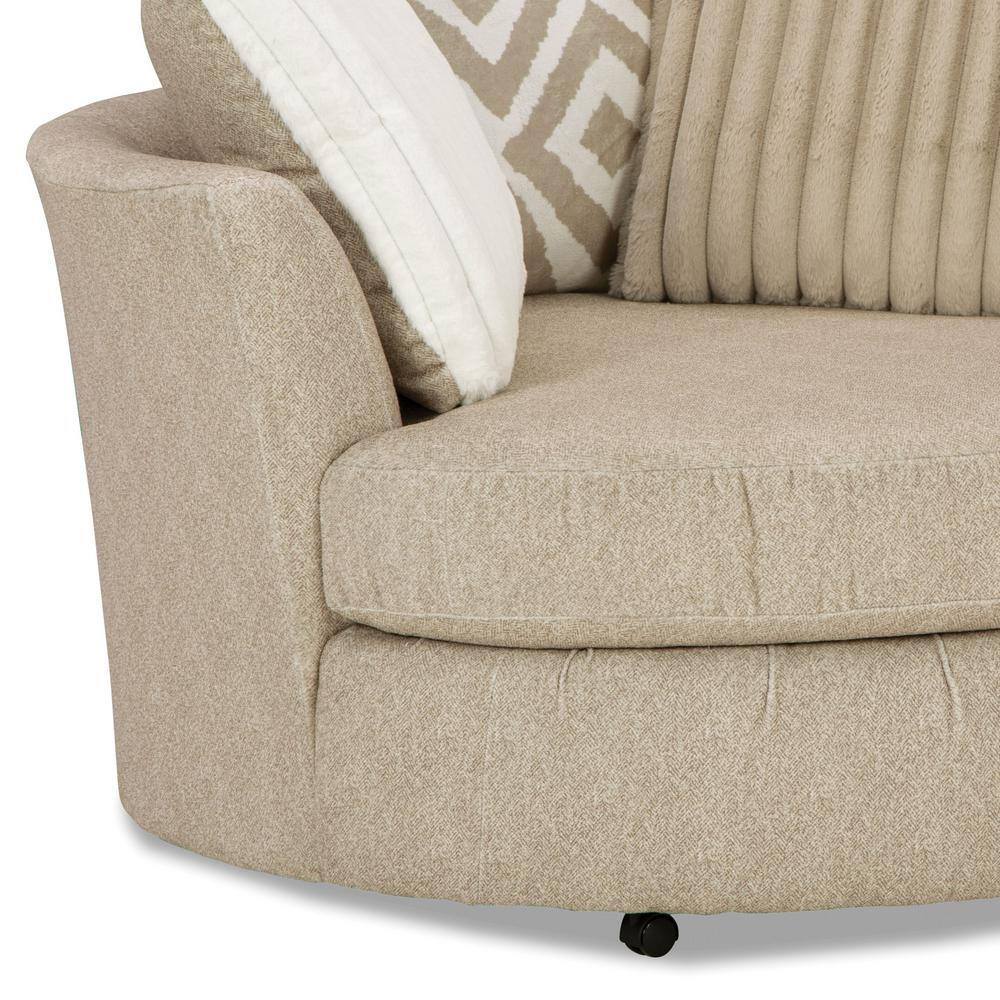 Light Brown Chenille Swivel Accent Chair with Pillows