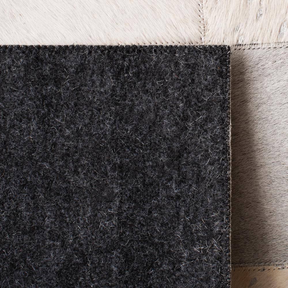 Ivory and Silver Hand-Knotted Geometric Leather Area Rug