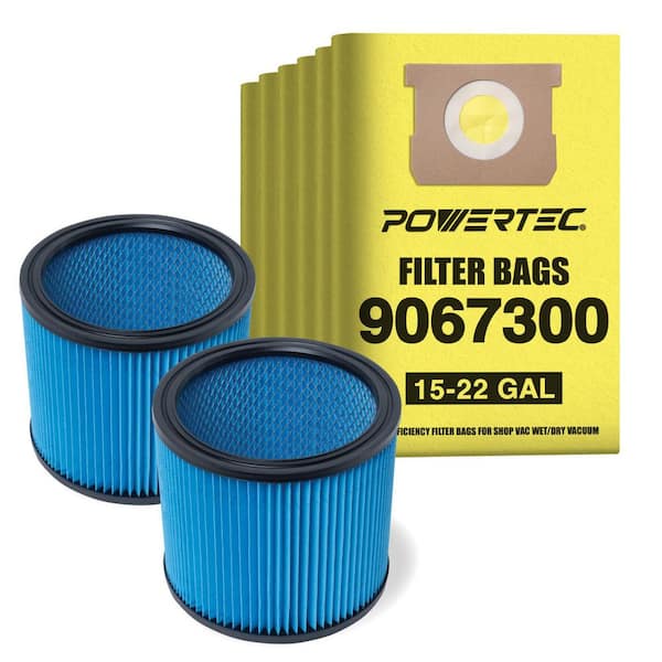 15-22 Gal. 90663 Filter Bags Type G/J and 90304 Cartridge Filters, Type U, Fits Shop-Vac Most 5 Gal. Plus Wet Dry Vacuum