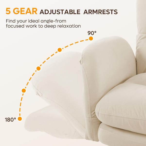 Velour Thick Cushioned Cross-Legged Office Chair in Beige with Adjustable Padded Arms, Mid Back Vanity Chair for Bedroom