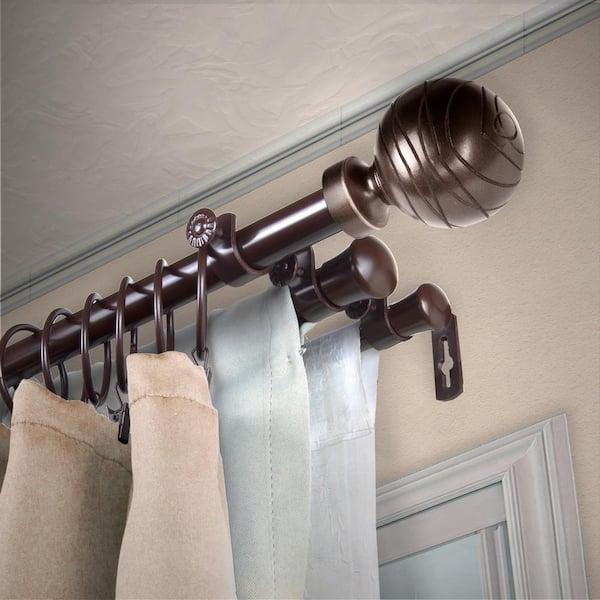 EMOH 13/16" Dia Adjustable 28" to 48" Triple Curtain Rod in Cocoa with Yesenia Finials