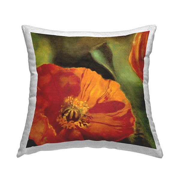 Poppy Flower Blooming Nature Orange Square Outdoor Throw Pillow