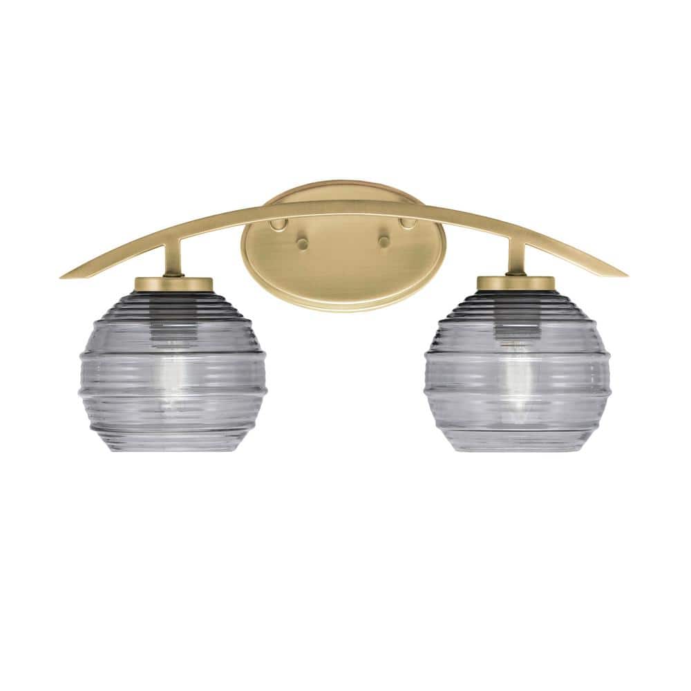 Siena 18.25 in. 2-Light Vanity Light New Age Brass with 6 in. Smoke Ribbed 