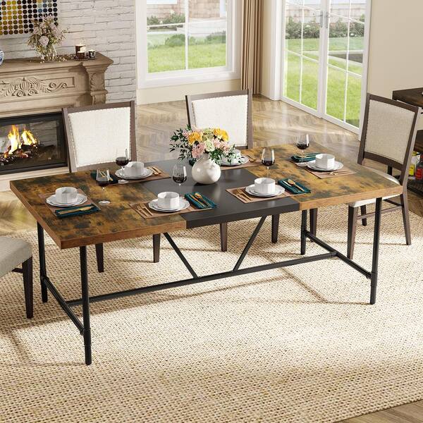 BYBLIGHT Roesler 71 in. Rectangle Brown Wood Dining Table for 6 People Large Kitchen Dining Room Table Industrial Dinner Table BB F1595XF The Home Depot