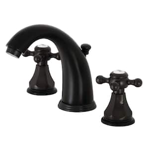 Metropolitan 2-Handle 8 in. Widespread Bathroom Faucets with Plastic Pop-Up in Matte Black