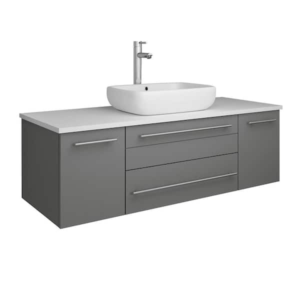 Fresca Lucera 48 in. Single Sink Wall Mount Floating Gray Bath Vanity with White Quartz Top and Vessel Ceramic Sink