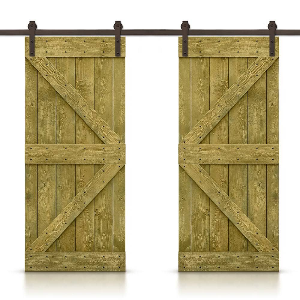 K 96 in. x 84 in. Jungle Green Stained DIY Solid Pine Wood Interior Double Sliding Barn Door with Hardware Kit price history on PriceWatchPro