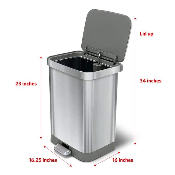 Glad Stainless Steel Step Trash Can with Odor Protection, Large Metal Kitchen  Garbage Bin with Soft Close Lid, Foot Pedal and Waste Bag Roll Holder, 13  Gallon, Pewter