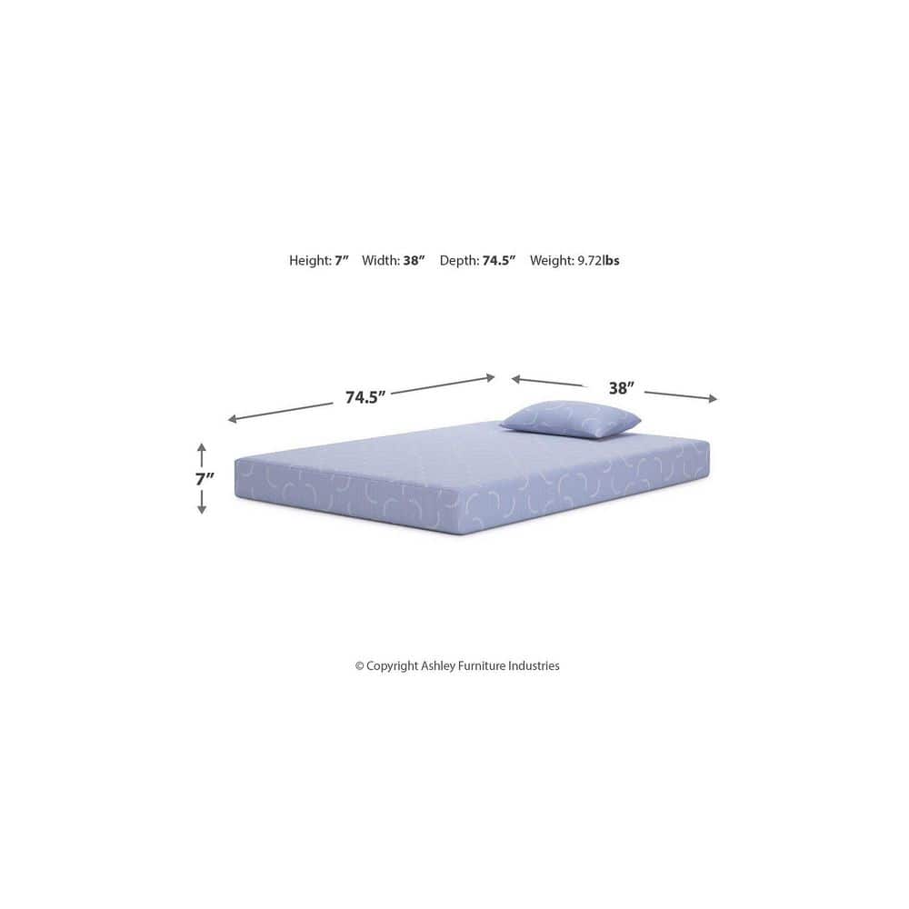 Twin Blue Memory Foam Mattress with Knit Cover and Pillow