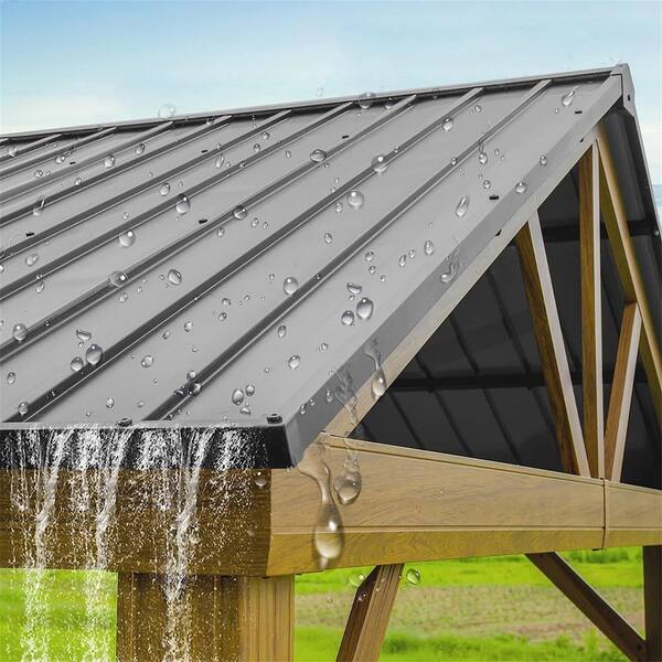 Unbranded - 12 ft. W x 14 ft. L Outdoor Aluminum Hard Top Gazebo with Galvanized Steel Gable Canopy for Patio Backyard Yellow Brown