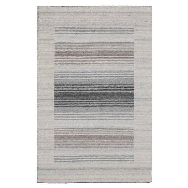 3 ft. x 5 ft. Gray Hand Woven Wool and Viscose Modern Reversible Flat Weave Durry Area Rug
