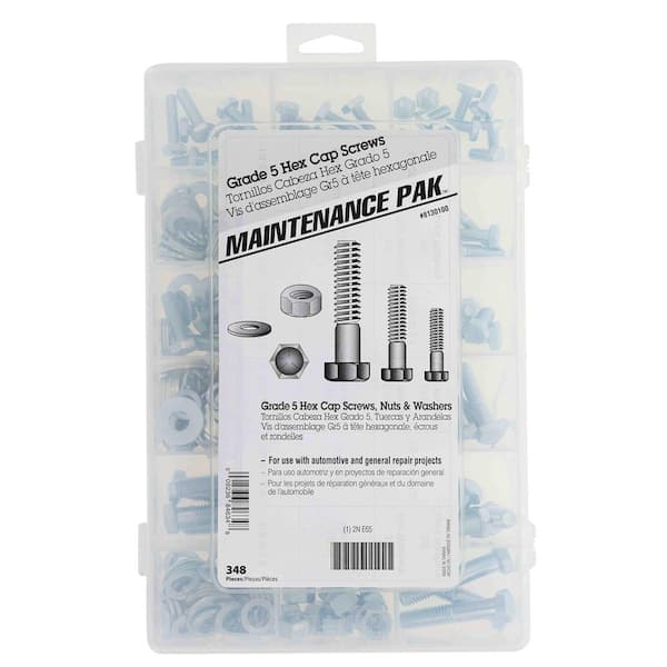Hillman Zinc Grade 5-Hex Head Cap Screw with Nuts and Washers Assorted Kit (348-Pack)