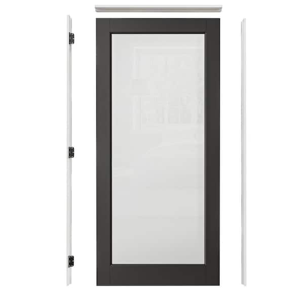 36 in x80in. 1-Lite Frosted Glass Right-Hand Black Solid Core Wood Single Prehung Interior Door Plus Quick Assemble Jamb