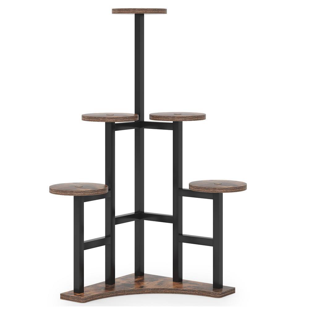 BYBLIGHT Wellston 43.7 in. Rustic Brown Round Wood Corner Plant Stand