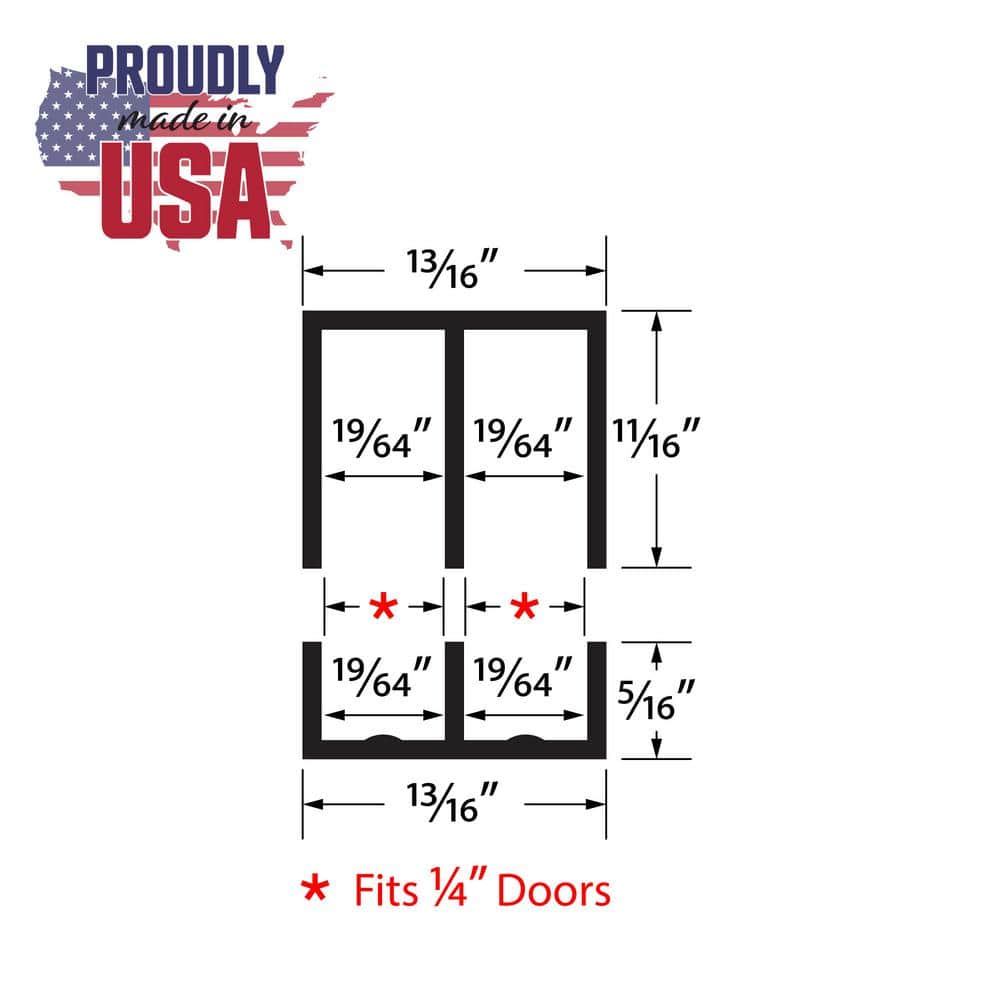 Black Styrene Plastic Sliding Door Track Set for 1/4" Panels, 4 Ft. Long