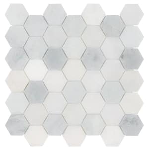 Greecian White Hexagon 12 in. x 11.75 in. x 10 mm Polished Marble Mosaic Tile (9.8 sq. ft. / case)