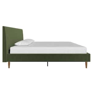 Daphne, Olive Green Velvet, Metal Frame, Queen Upholstered Platform Bed with Vertical Channel Tufted Headboard