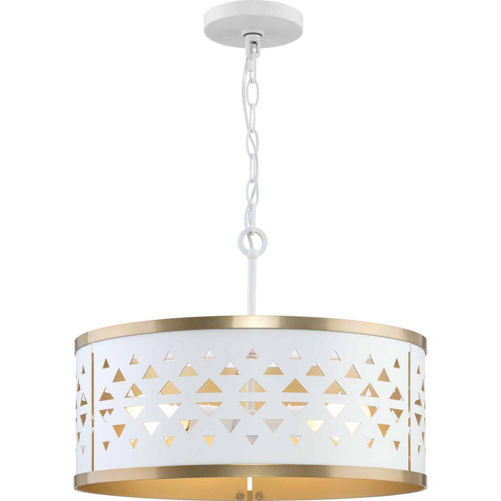 Avec 18" Champagne Bronze and White Metal Drum Pendant Light