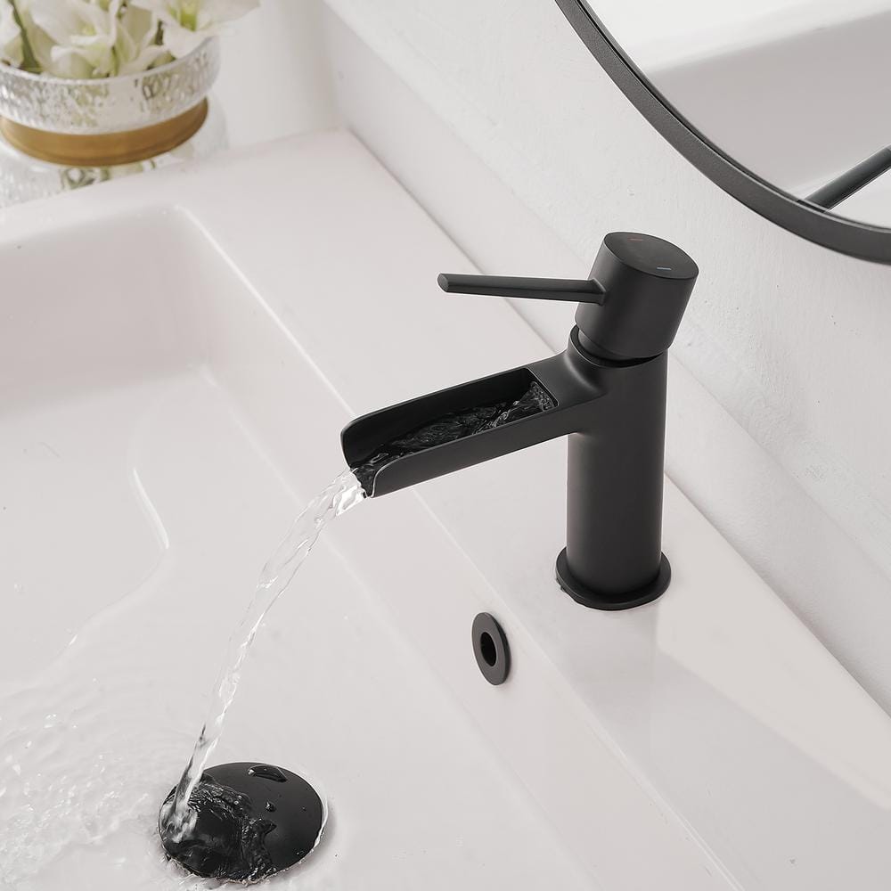 Matte Black Single Handle Waterfall Bathroom Faucet