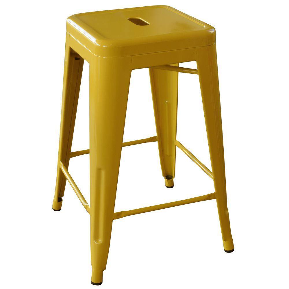 24" Gold Stackable Metal Backless Bar Stools, Set of 4